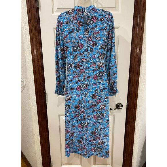 New LOFT Bouquet Mock Neck Midi Dress Blue Floral Print Long Sleeve Viscose Wome - Picture 10 of 10